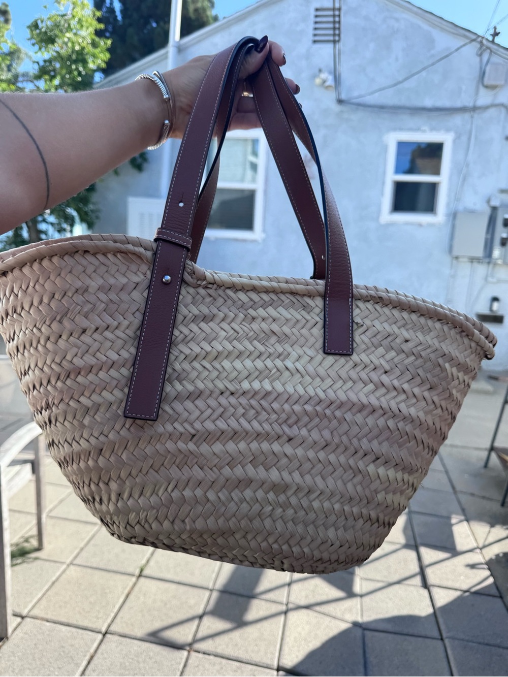 Loewe Natural Woven Basket Tote with Brown Leather Trim - Picture 4 of 6